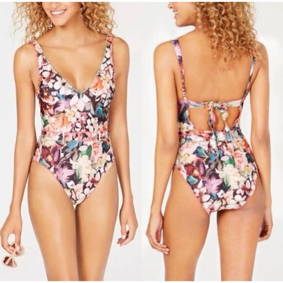 NWT Becca by Rebecca Virtue Over The Shoulder One Piece Swimsuit Size L Belt - Picture 1 of 12